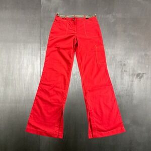 Cop Copine Rare Euro Tech Red Cargo Flare Pants Slit Hem Low Rise Y2K Small